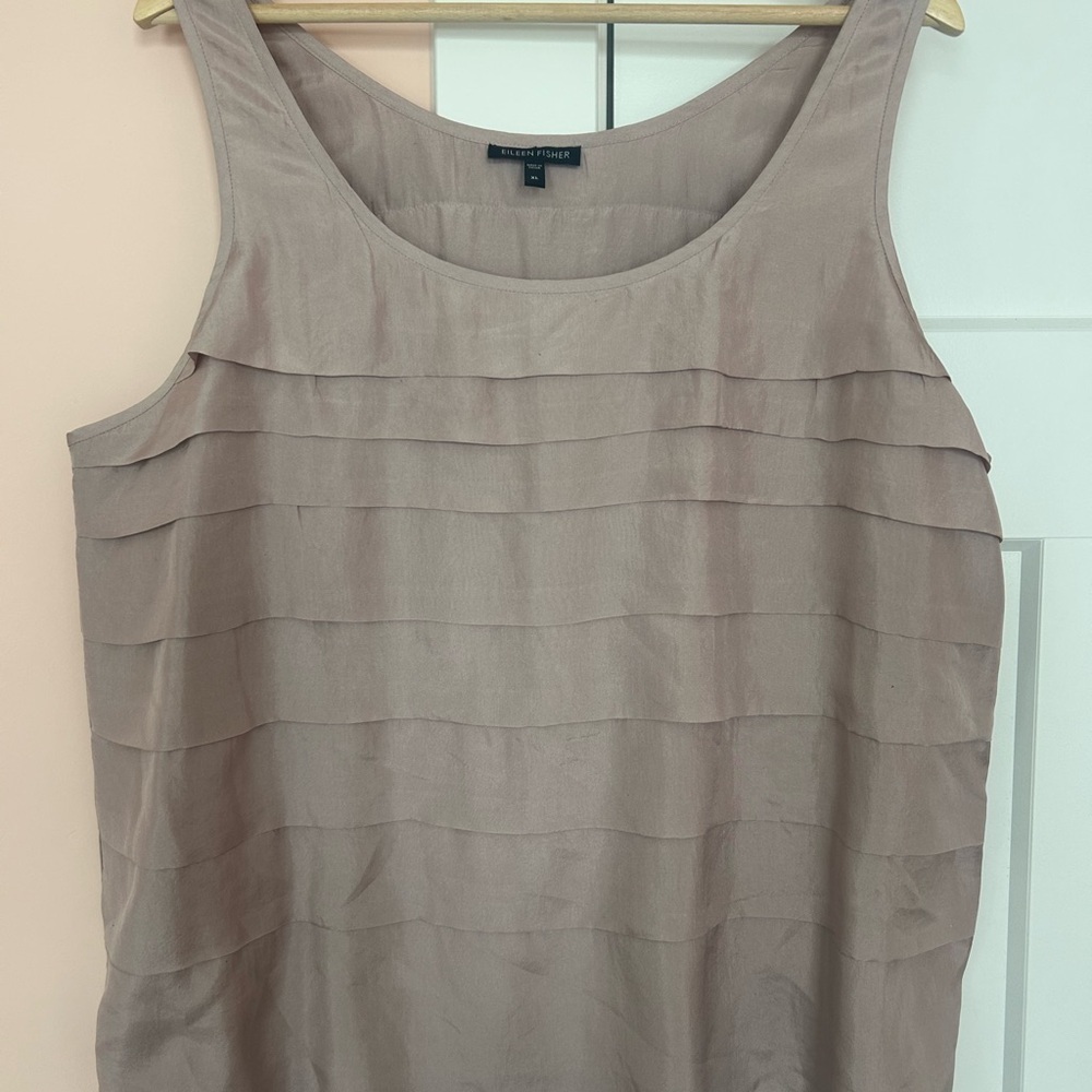 Eileen Fisher Ruffle Tiered Tank Top Blouse Blush Pink 100% Silk Size XL - Picture 1 of 5